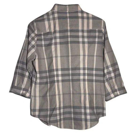 BURBERRY BRIT Women’s 3/4 Sleeve Plaid Button Down 100% Cotton Shirt Size Medium - Picture 4 of 12